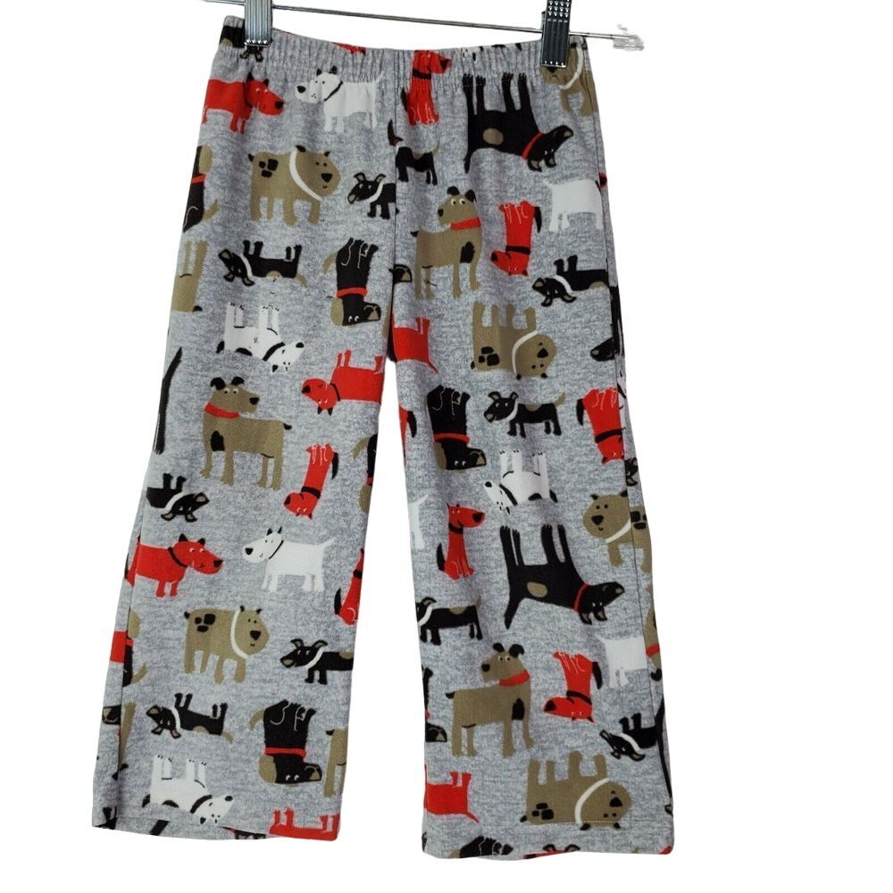 Carter's Boys Woof Dogs Fleece Pajama Pants Toddler Size 4T Gray Red